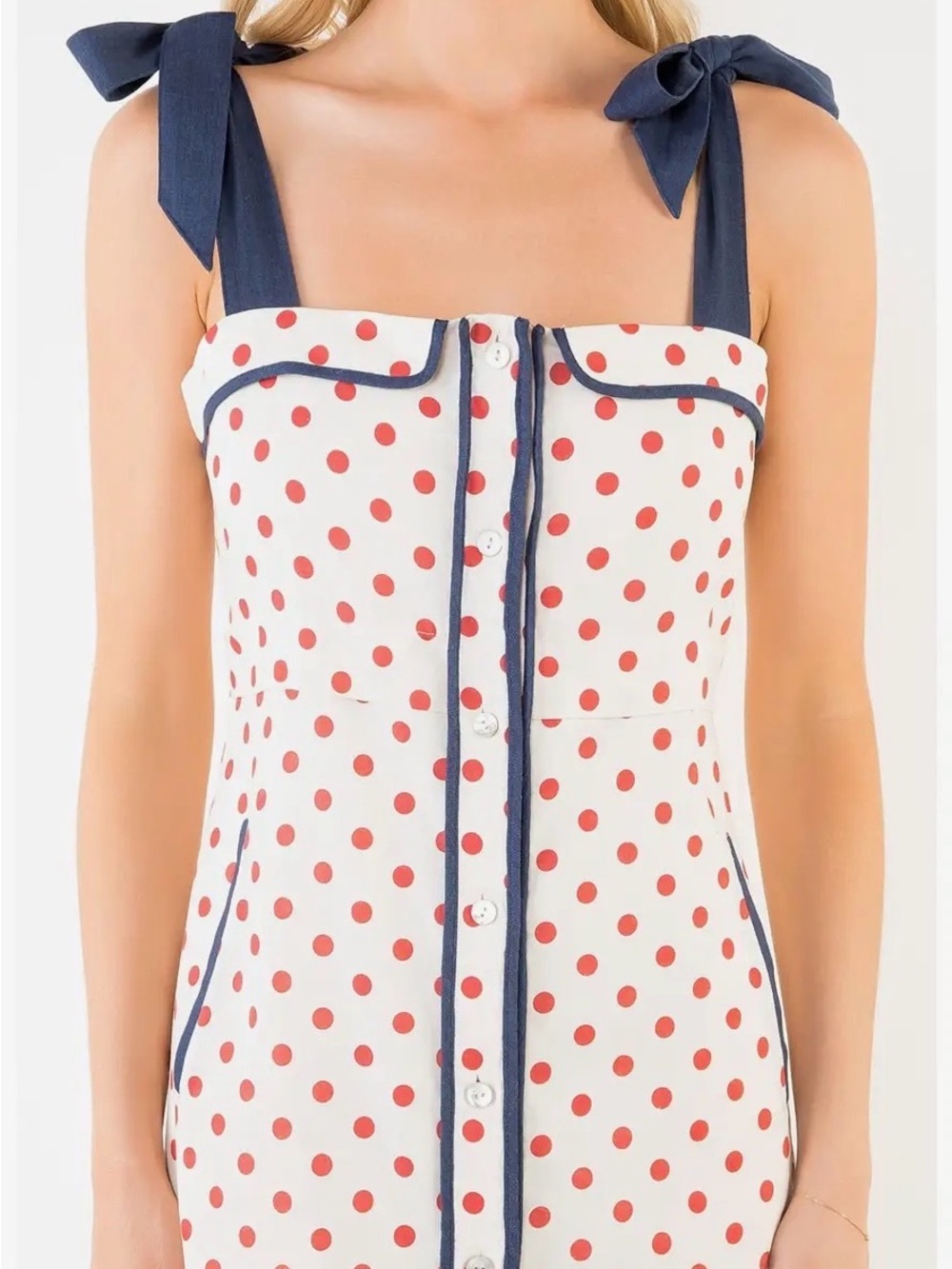 ♥️💙 ADORABLE!  NWT Dot Shoulder Bow Linen Midi Tuckernuck Large